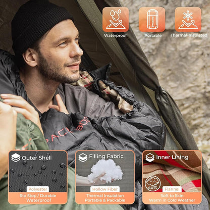 KingCamp Sleeping Bag for Adults, Cold Weather & Warm Extra Wide Big & Tall XL Portable Waterproof Flannel Sleeping Bags, Essentials Gear Accessories for Camping Backpacking Hiking Indoor & Outdoor