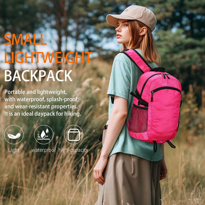 Small Hiking Daypack,15L Waterproof Hiking Backpack Packable Lightweight Travel Day Pack for Women Men (Pink, Small)