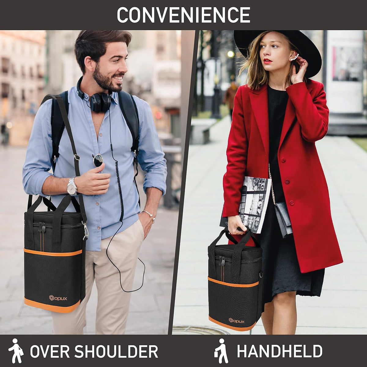 Opux 4 Bottle Insulated Wine Cooler Bag - Leakproof Padded Portable Wine Bottle Carrier for Travel Picnic BYOB Gift (Brown)