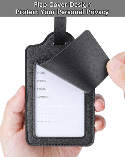 Teskyer Luggage Tags for Suitcases, TSA Approved with Privacy Protection Cover, Premium Faux Leather Bag Tags for Travel - 2 Pack, Black