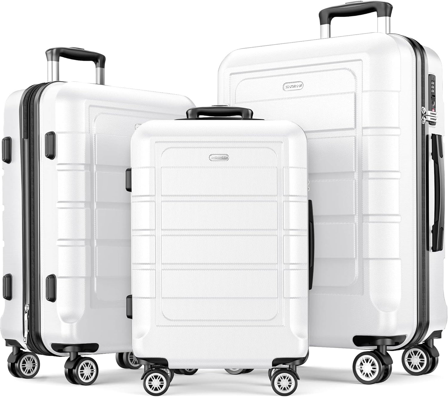 SHOWKOO Luggage Sets Expandable PC+ABS Durable Suitcase Sets Double Wheels TSA Lock White 3pcs
