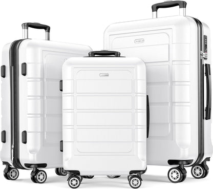 SHOWKOO Luggage Sets Expandable PC+ABS Durable Suitcase Sets Double Wheels TSA Lock White 3pcs