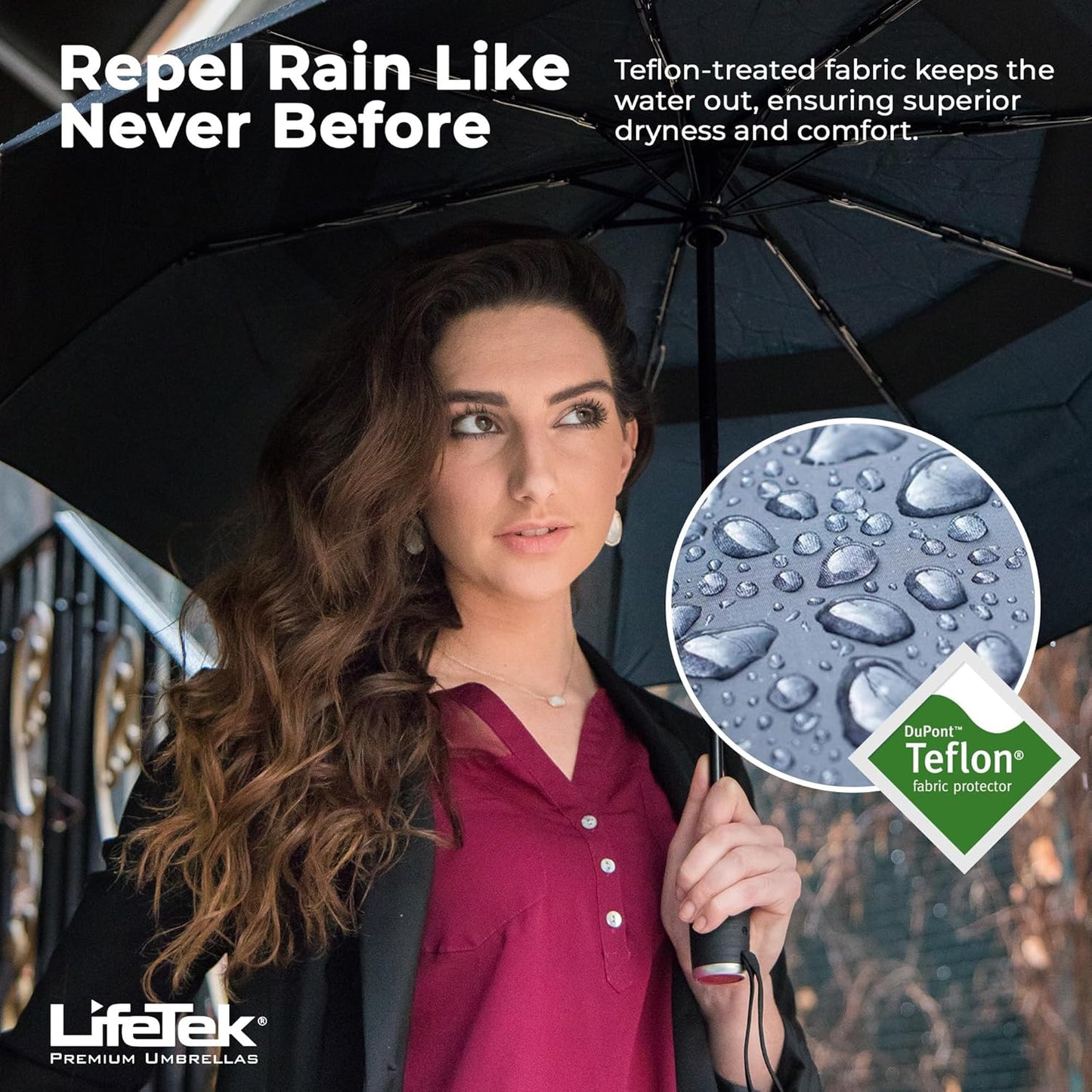 LifeTek Premium Travel Umbrella - Windproof & Compact for Men & Women, Automatic Open Close, Fits in Purse Laptop Bag or Backpack, Strong Frame for Heavy Rain & Sun UV Protection