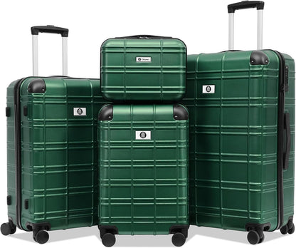 Luggage Sets 4 Piece, ABS PC Lightweight Suitcases with Wheels, Hardshell Luggage Sets Suitcase set with TSA Lock Green (12in 20in 24in 28in)