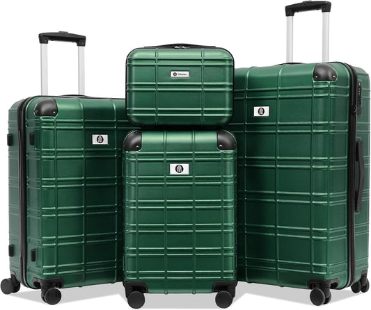 Luggage Sets 4 Piece, ABS PC Lightweight Suitcases with Wheels, Hardshell Luggage Sets Suitcase set with TSA Lock Green (12in 20in 24in 28in)