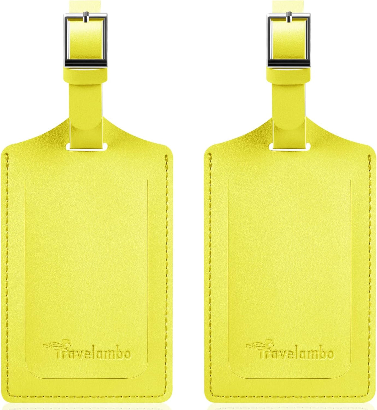 Travelambo Luggage Tags for Suitcases Faux Leather Privacy Protection 2 Pack Bag Tags Travel Accessories Essential, Light Yellow