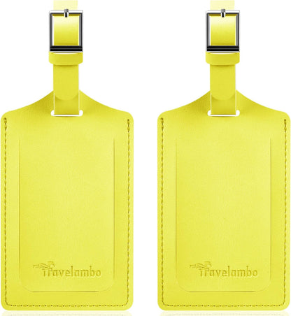 Travelambo Luggage Tags for Suitcases Faux Leather Privacy Protection 2 Pack Bag Tags Travel Accessories Essential, Light Yellow