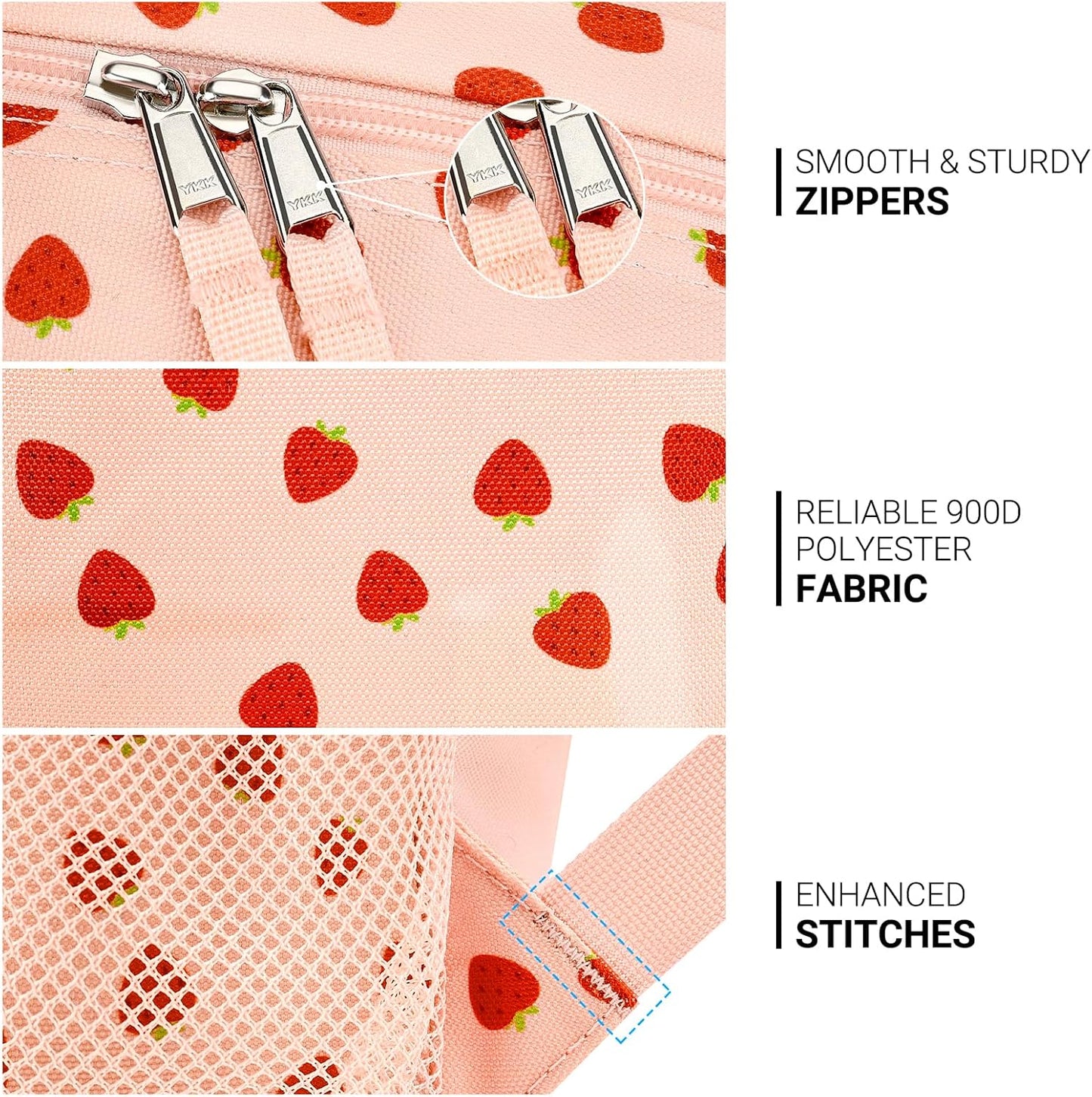 ZORFIN 26L Backpack for College, and Travel: Water Resistant Bookbag - Heart-shaped Strawberry pink