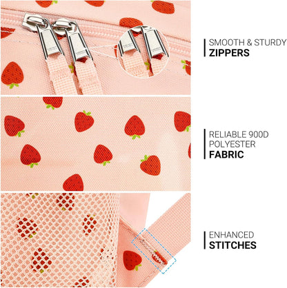 ZORFIN 26L Backpack for College, and Travel: Water Resistant Bookbag - Heart-shaped Strawberry pink