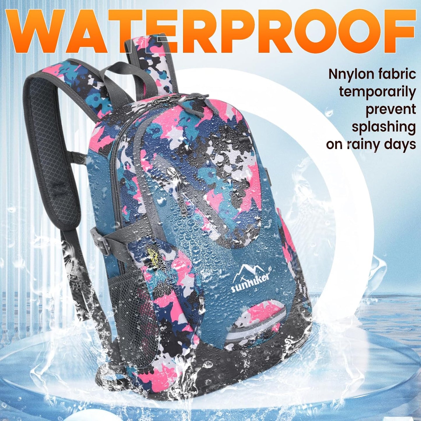 sunhiker Small Cycling Hiking Backpack Water Resistant Travel Backpack Lightweight Daypack M0714 （20-25L-Pink Camo