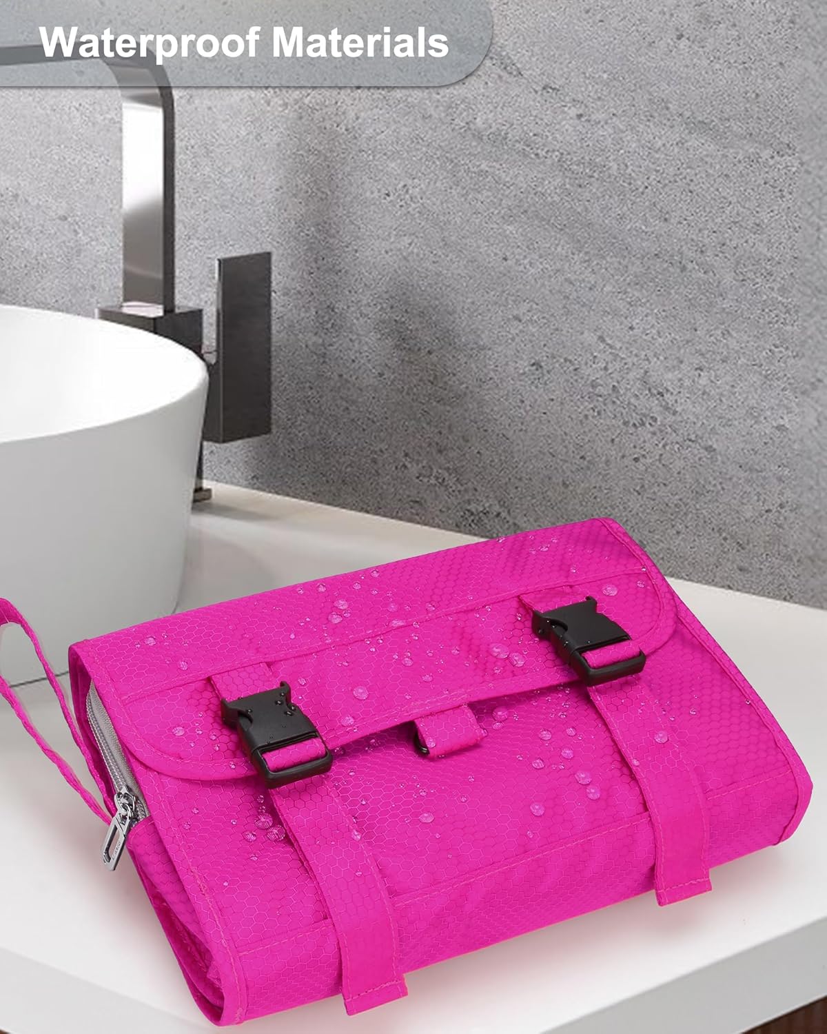 Relavel HangingTravel Toiletry Bag for Women, Large Capacity Toiletries Bag, Travel Essentials Organizer, Hanging Makeup Case for Accessories, Waterproof Bathroom Shower Bag (hot pink)