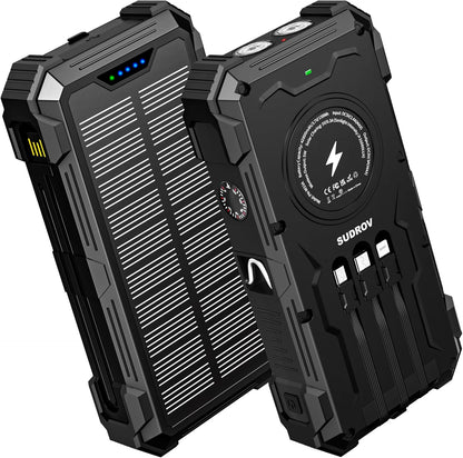 Solar Charger Power Bank, 42800mAh Wireless Portable Charger with USB-C in/Output, QC3.0 Fast Charging 15W 4 Ports Outdoor Battery Pack Built-in Dual Led Flashlights for iPhone Samsung etc