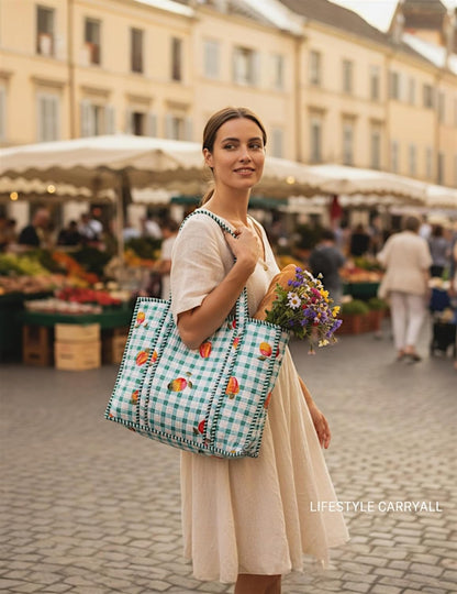 Cotton Quilted Tote Bag for Women – Large Beach & Travel Tote with Zipper, Reusable Grocery Bag
