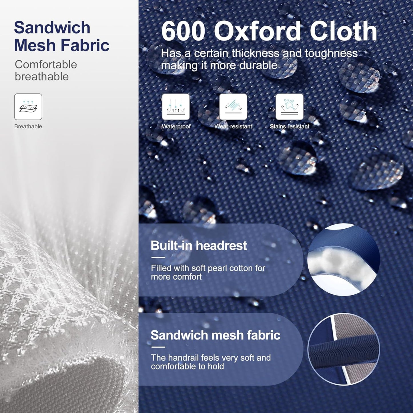 LET'S CAMP Oversized Camping Chairs 29.52" High Back Heavy Duty Lawn Chair Support 500LBS, Portable Collapsible Chair with Cup Holder, Side Pocket,2 Pack(Blue)