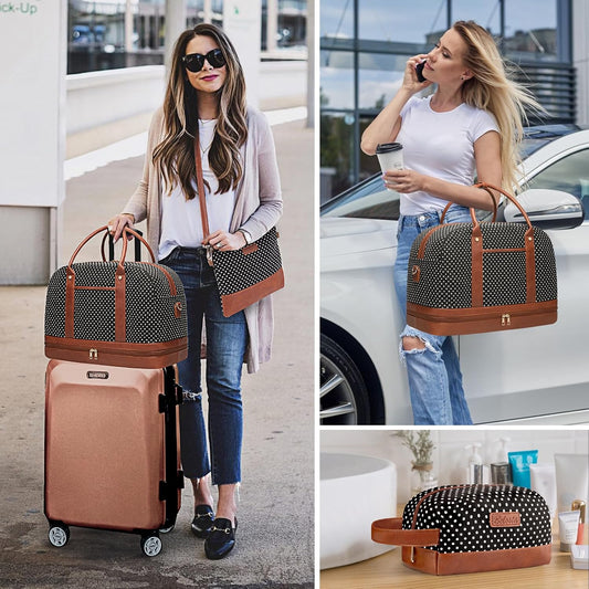 Weekender Bag for Women Canvas Overnight Bag Large Travel Tote Bag Carry on Shoulder Duffle Bag With Shoe Compartment,Perfect for Travel/Daily Use/Birthday Gift …