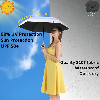 BAODINI Travel Mini Umbrella for Purse With Case Small Compact UV Sun Protection Sun Lightweight Tiny Pocket Umbrella for Women Kids and Men