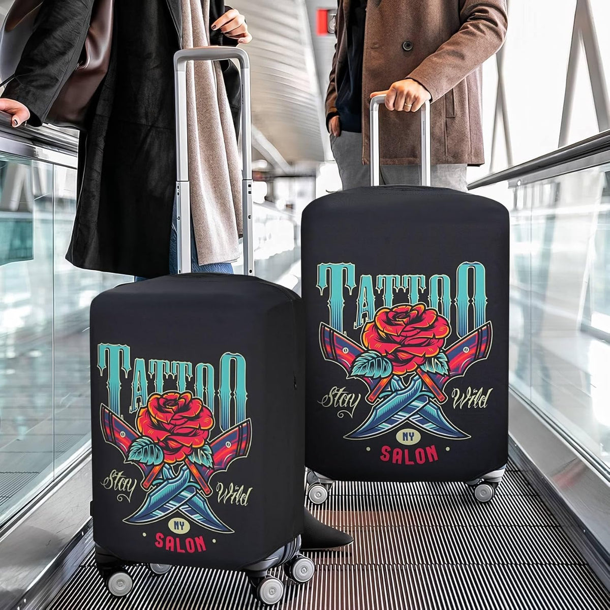 Explore Land Travel Luggage Cover Suitcase Protector Fits 18-22 Inch Case (Blade Rose, S)