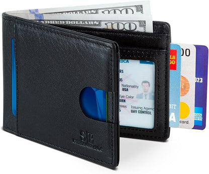 SERMAN BRANDS RFID Blocking Slim Bifold Genuine Leather Thin Minimalist Front by SERMANBRANDS