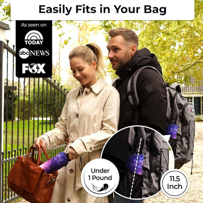 TUMELLA Strongest Windproof Travel Umbrella (Compact, Superior & Beautiful), Small Strong but Light Portable and Automatic Folding Rain Umbrella, Durable Premium Grip, Fits Car & Backpack