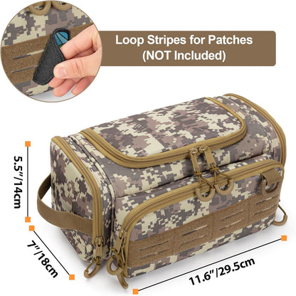 Tactical Toiletry Bag for Men, Hanging Hygiene Bag, Travel Dopp Kit Organizer for Shaving, Shower Essentials and Toiletries, Desert Yellow (Empty Bag)