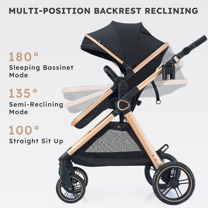 2 in 1 Baby Stroller, Convertible Bassinet Pushchair for Infants and Newborns 0-36 Months