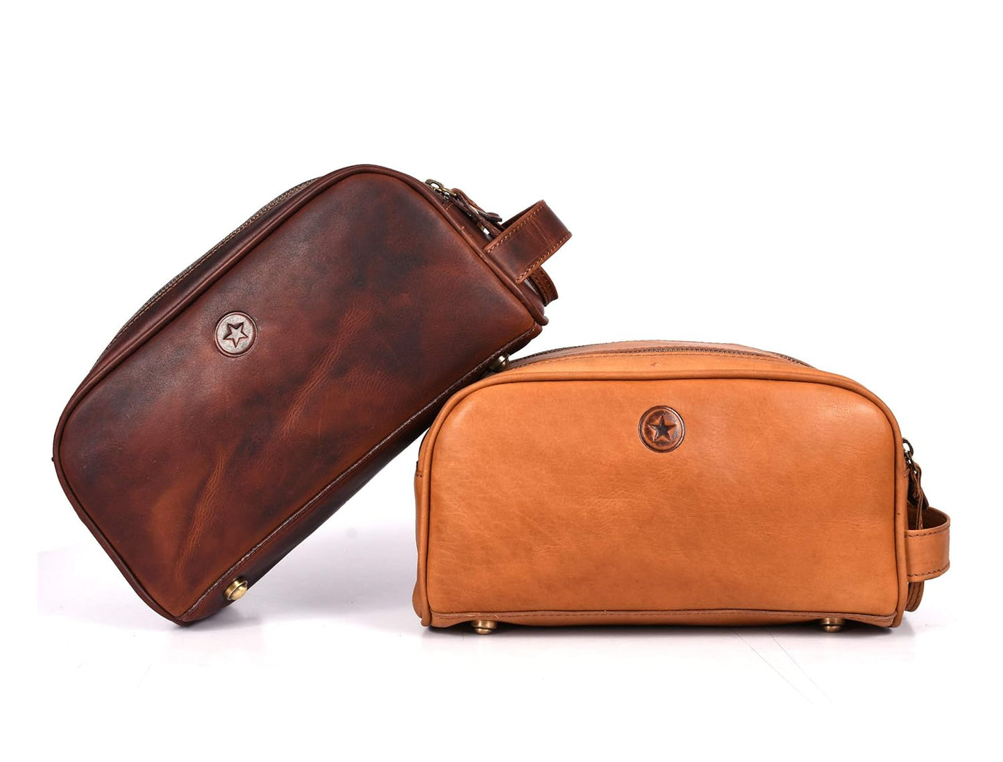 10" Premium Leather Toiletry Travel Pouch With Waterproof Lining | King-Size Handcrafted Vintage Dopp - Kit Gift for Father's Day By Aaron Leather Goods