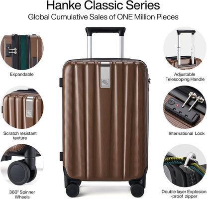 Hanke 29 Inch Expandable Checked Luggage Lightweight PC Hard Shell Luggage Suitcases with Wheels Tsa Luggage Rolling Large Suitcase Travel Luggage Bag for Study Abroad(Brown)