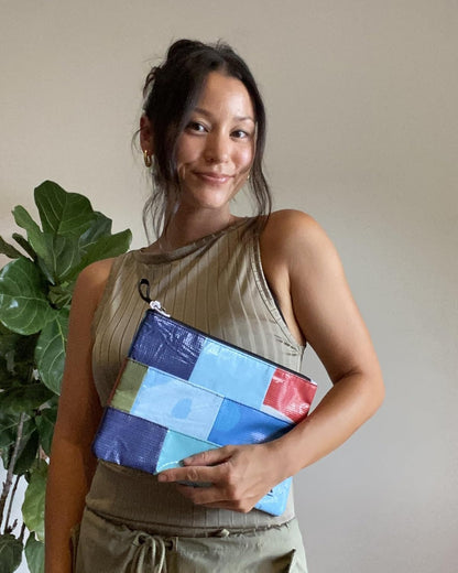 Rareform Essentials Organizer Pouch | Travel Accessory Bag, Protects Tech, Cosmetics, Toiletries with Inner Fleece Lining, Water-Resistant | Recycled Nylon, One-of-a-Kind, Patchwork