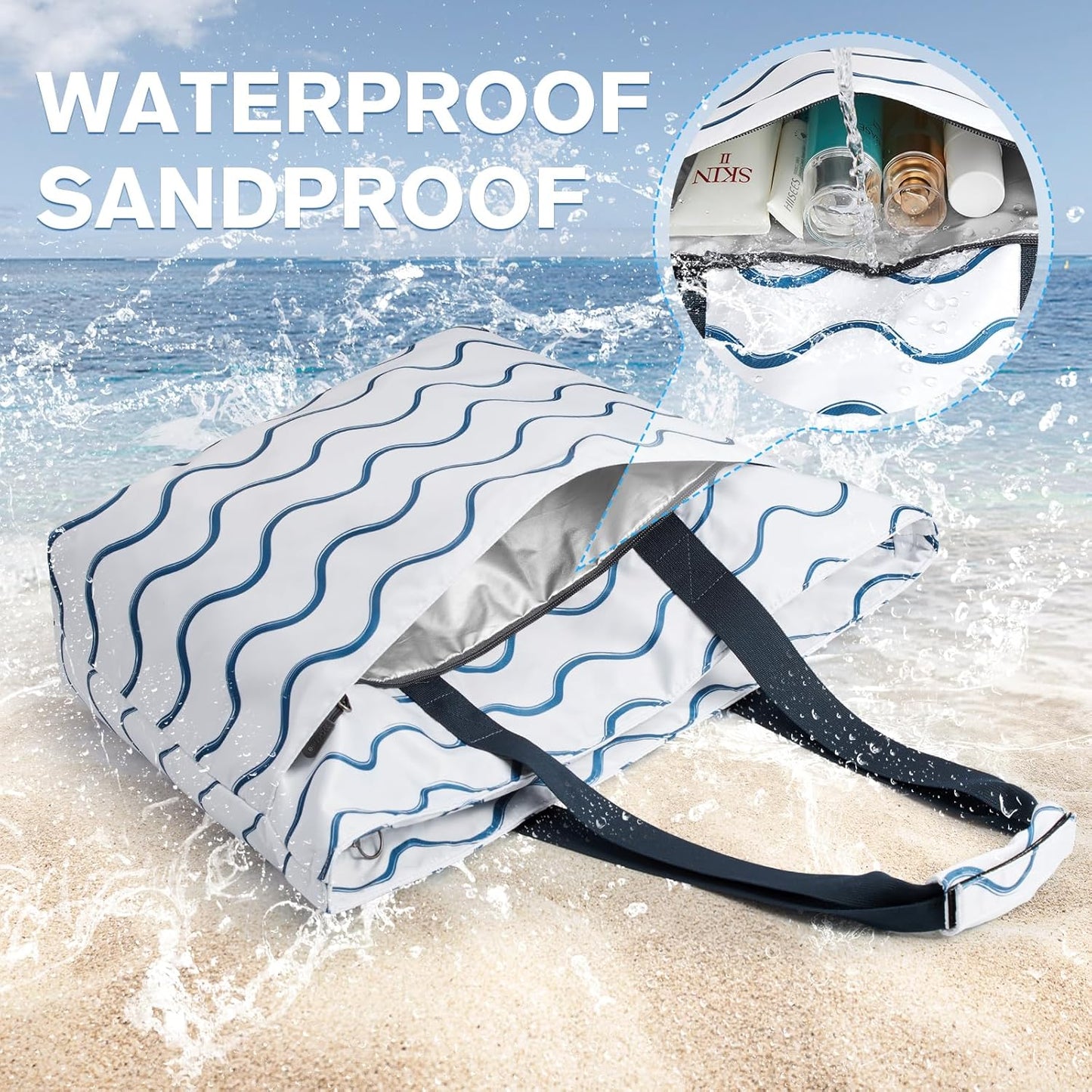 G4Free Beach Bag, Waterproof Beach Bags for Women, Personalized Strap Tote Bag for Women Birthday Gifts