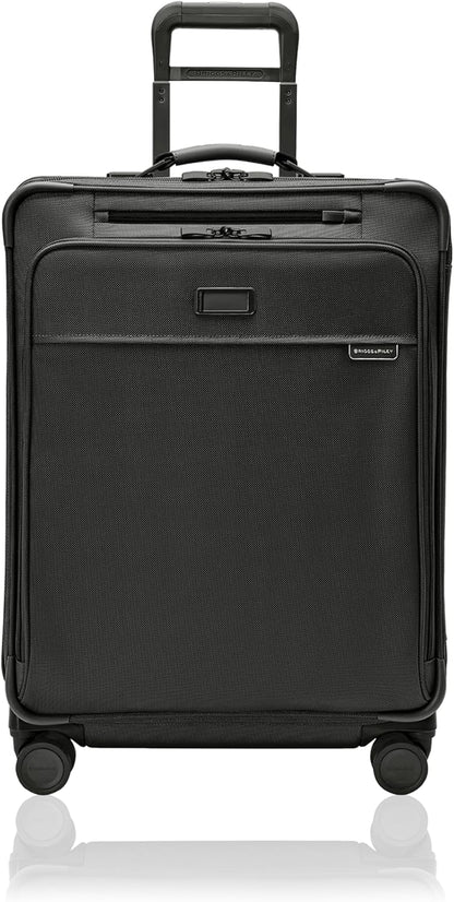 Briggs & Riley 26" Medium Expandable Spinner - Checked Luggage for Travel, Suitcases with Wheels, Softside Rolling Bag for Men & Women, Self-Repairing Zipper - Baseline Collection, Black