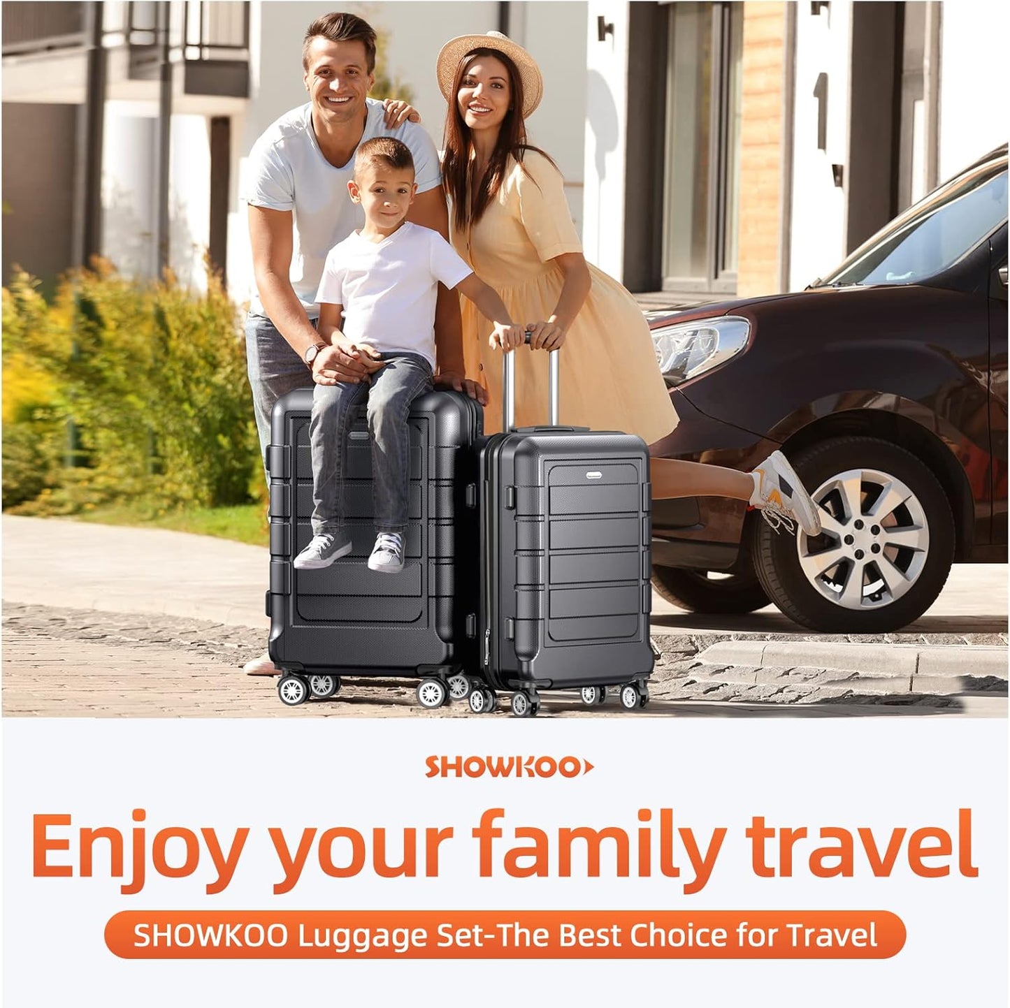 SHOWKOO Luggage Sets Expandable PC+ABS Durable Suitcase Double Wheels TSA Lock Gray