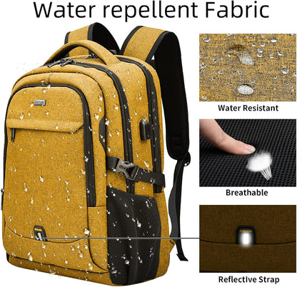DUSLANG 17 Inch Laptop Backpack for Travel Water Resistant College Backpack for Women Laptop Bag with USB Charging Port Work Backpack,Yellow