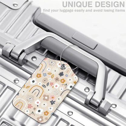 2 Pack Luggage Tags for Suitcases Boho Rainbow Flower Leather Luggage Tags Privacy Cover ID Label with Stainless Steel Loop and Address Card for Women Men Travel Bag Backpack