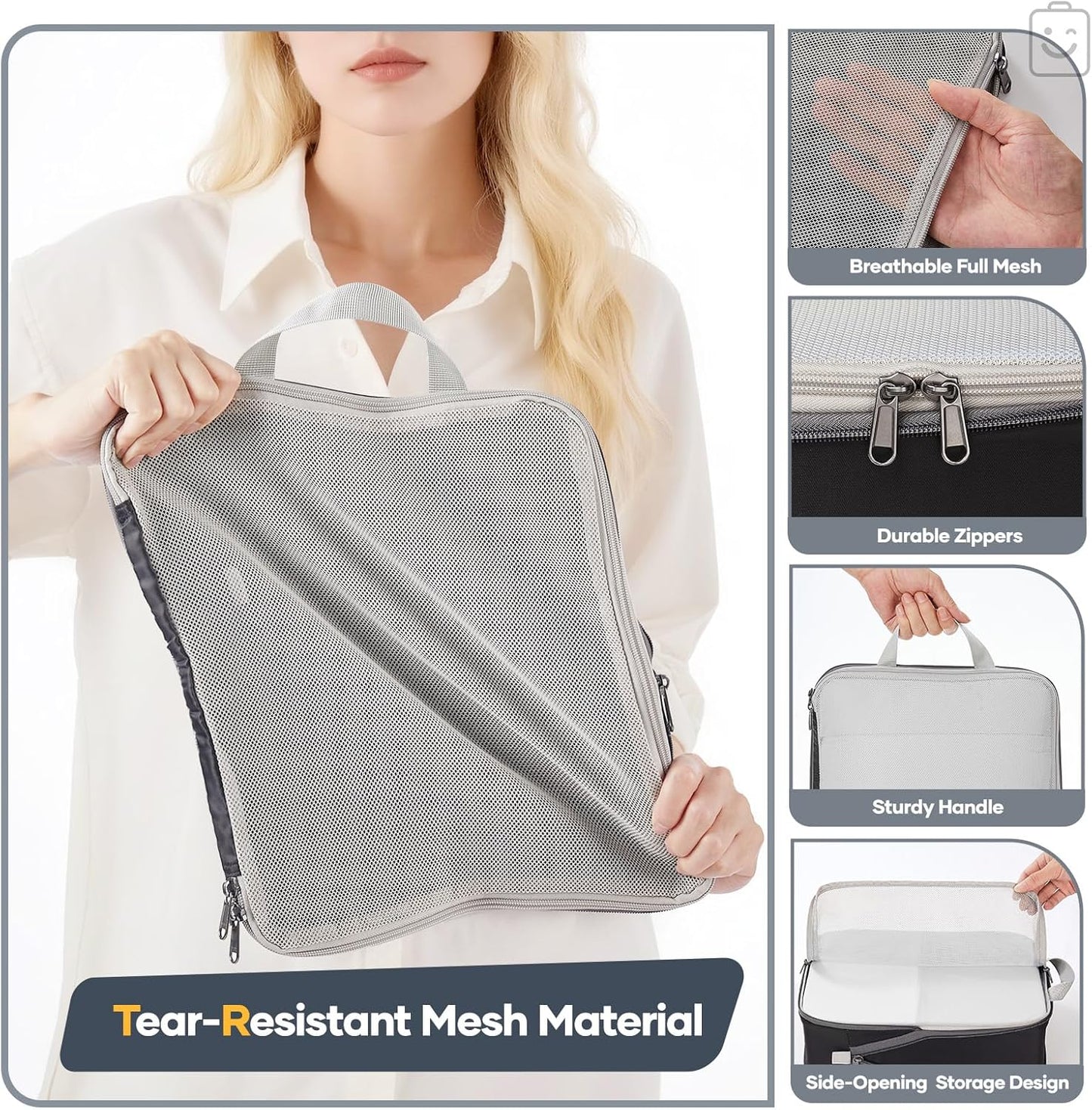 Veken 2/6/9/11 Set Compression Packing Cubes for Travel Essentials,Compressible Expandable Large Luggage Suitcase Organizer Bags for Clothing,Durable Space Saver Storage Bags(Black)