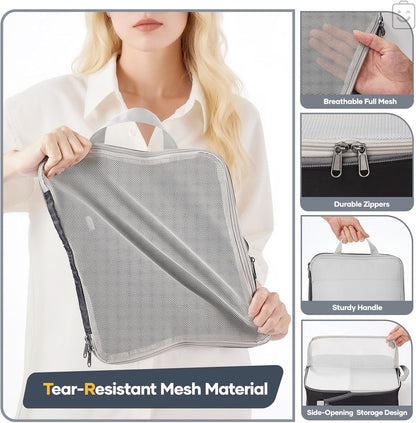 Veken 2/6/9/11 Set Compression Packing Cubes for Travel Essentials,Compressible Expandable Large Luggage Suitcase Organizer Bags for Clothing,Durable Space Saver Storage Bags(Black)