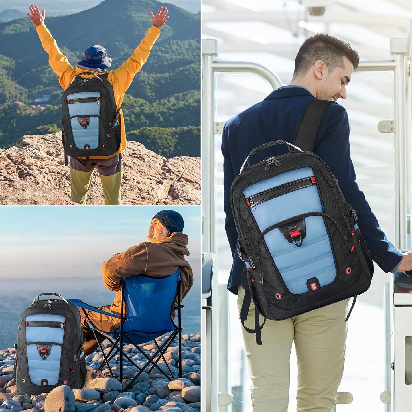 Z-MGKISS 18.4"-19" Extra Large Laptop Backpack, Water-Resistant Gaming Laptop Travel Backpack, School Bag with USB Charging Port and Multiple Compartments, Gifts for Men & Women, Lake Blue