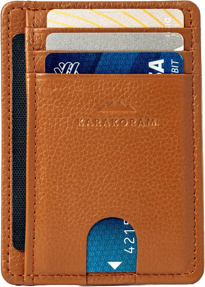 KARAKORAM Vertical Handcrafted Premium Leather Front Pocket Credit Card Holder with RIFD Protection | Artisan Made Slim Leather Wallet | Finger Glide Slots for Cards and ID (Rocky Terrain Brown)