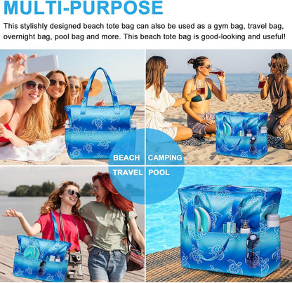 Waterproof Beach Tote Pool Bags for Women Ladies Extra Large Gym Tote Carry On Bag With Wet Compartment for Weekender Travel