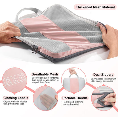 8 Set Compression Packing Cubes for Travel Essentials,Compressible Expandable Packing Cubes for Suitcase,OlarHike Luggage Organizer Bags for Travel,Handy Helper for Organizing Clothes(Pink)