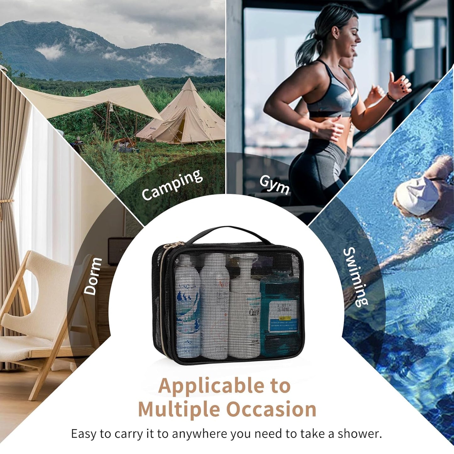 CUBETASTIC Mesh Shower Bag, Hanging Travel Toiletry Bag for Men Women, Portable Quick Dry Shower Organizer Pouch for College Dorm Room Essentials with 3 Compartment