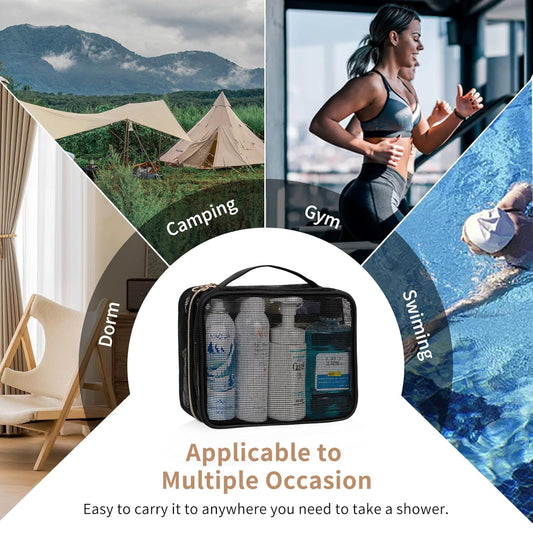 CUBETASTIC Mesh Shower Bag, Hanging Travel Toiletry Bag for Men Women, Portable Quick Dry Shower Organizer Pouch for College Dorm Room Essentials with 3 Compartment