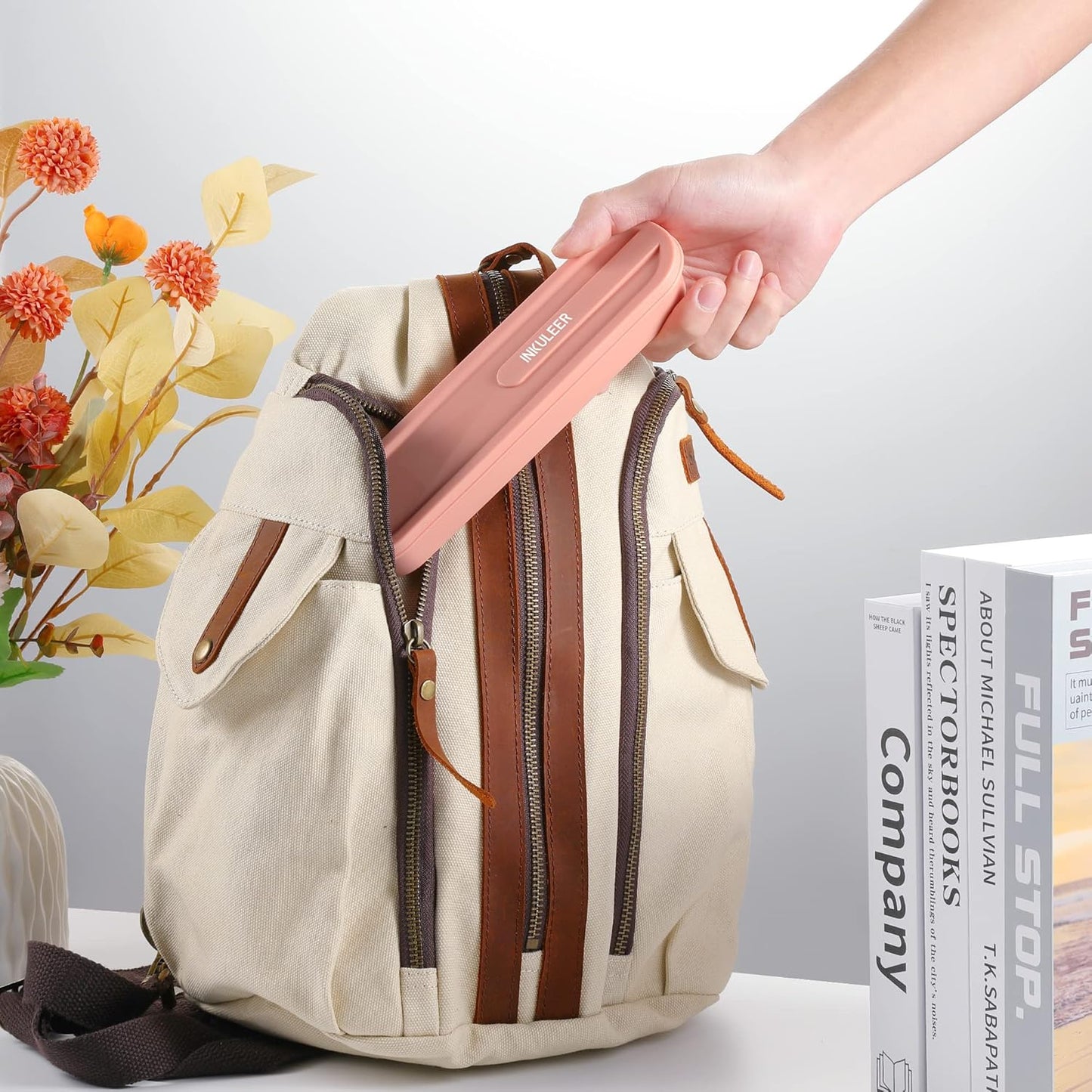 Travel cutlery set, 18/8 stainless steel cutlery, Reusable utensils set with case, Portable Silverware Lunch Box for Camping and Office(Pink）