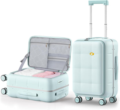 MGB 20 Inch Top Open Carry On Luggage 22x14x9 Airline Approved, Hard Shell Carry On Suitcase with Spinner Wheels, Travel Small Luggage Built-in TSA Lock for Women Men Gifts (Aquamarine)