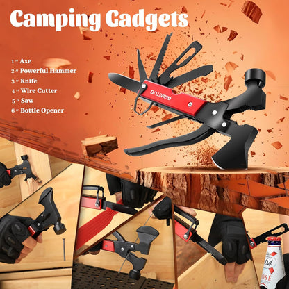 Multitool Camping Accessories Gifts for Men Survival Gear 18 in 1 Camping Multi Tool with Axe Hammer Saw Screwdrivers Pliers Bottle Opener Stocking Stuffers Gifts for Men Dad Him