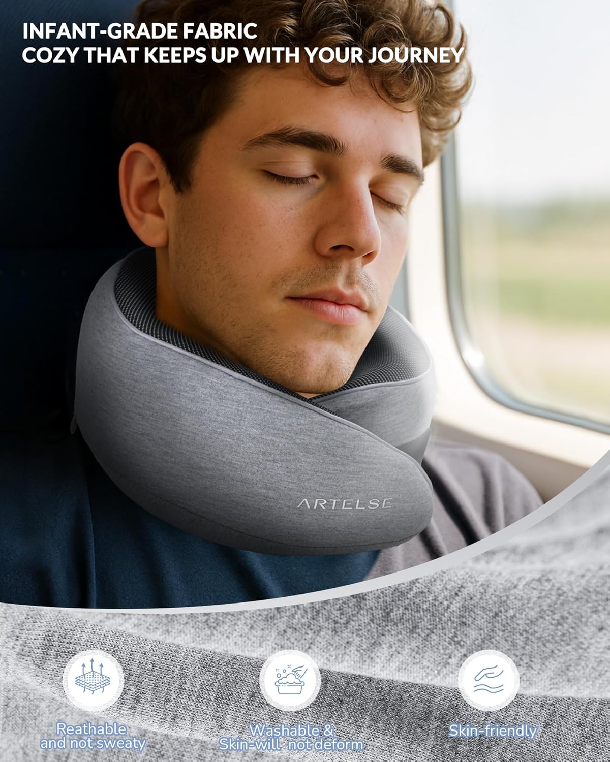 Neck Travel Pillow for Rest - Memory Foam Travel Pillow for Airplane, Comfortable Breathable Cover, 360 Degree Support Ergonomic Design Best for Flight, Train, Sleeping, Travel Essentials