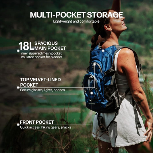Everfun Hydration Backpack 18L with Water Bladder 2L/3L Hiking Water Backpack Women Men Hydration Pack Insulated Lightweight Day Hydropack with Storage for Hiking, Biking, Running, Festival