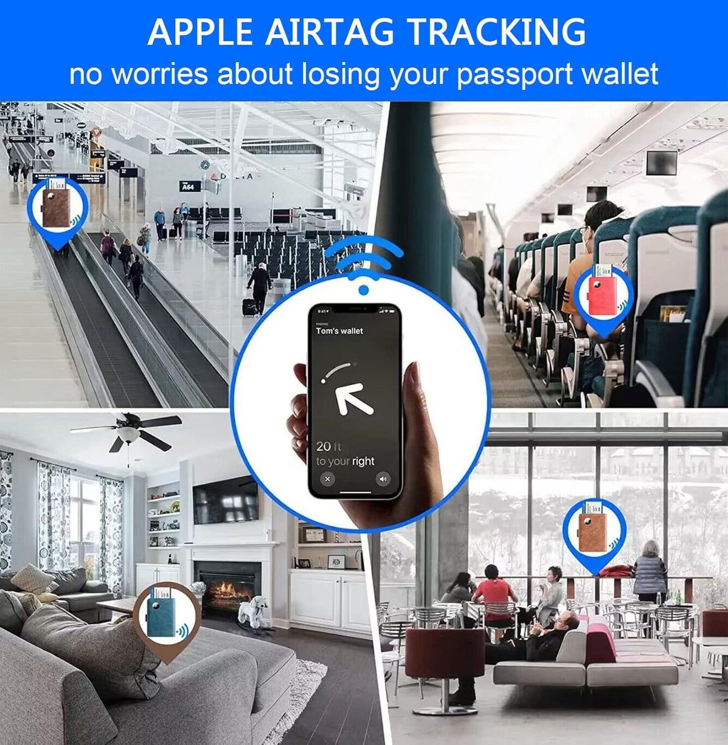 Airtag Passport Holder Cover Wallet Travel Essentials Leather Rfid Blocking Case Vacation Luggage Must Haves Travel Accessories for Men Women (117#Blue)