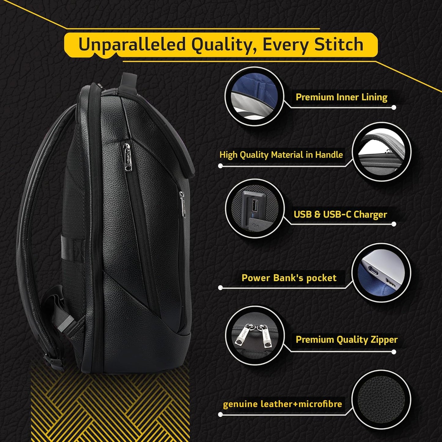 Durable Leather Laptop Business Backpack Perfect for Men & Women, Work Backpack Fits 15.6 Inch, Premium Quality Travel Bag with USB Charging Port, Water-Resistant, Bookbag with Multiple Pockets