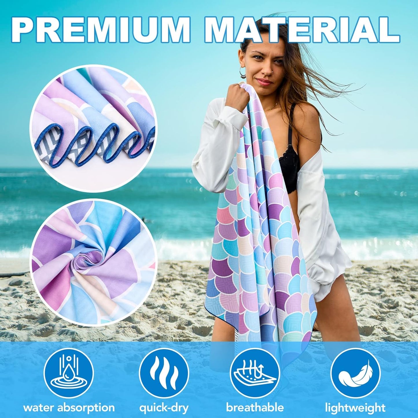 2 Pack Microfiber Beach Towel, Oversized Pool Towel 75”x 35”, Sand-Free Beach Towel, Quick Drying Camping Towel, Super Absorbent Bath Towel Blanket, Soft Breathable and Lightweight