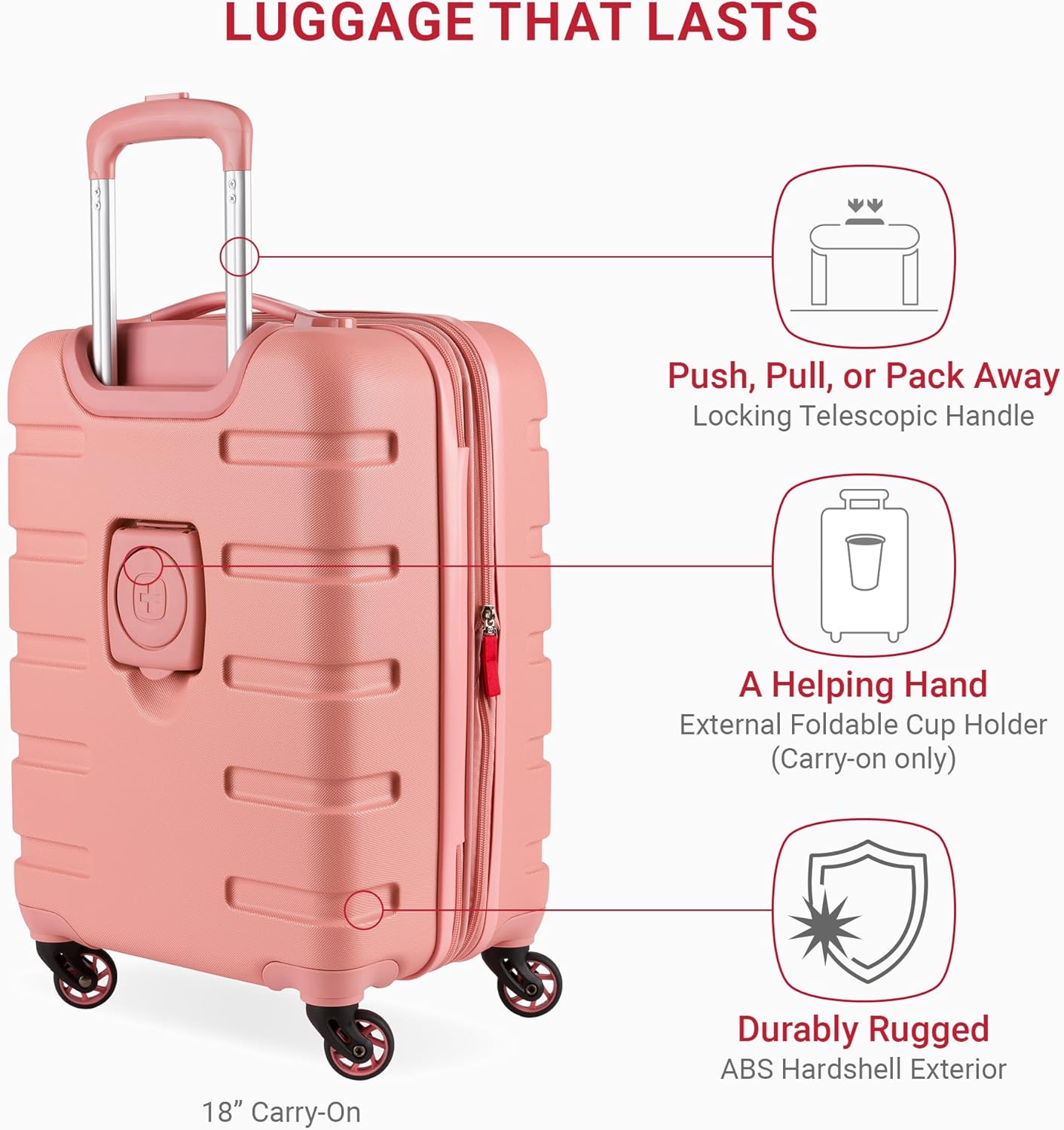 SwissGear 7366 Hardside Expandable Luggage with Spinner Wheels, Coral Almond, 3-Piece Set (19/23/27)
